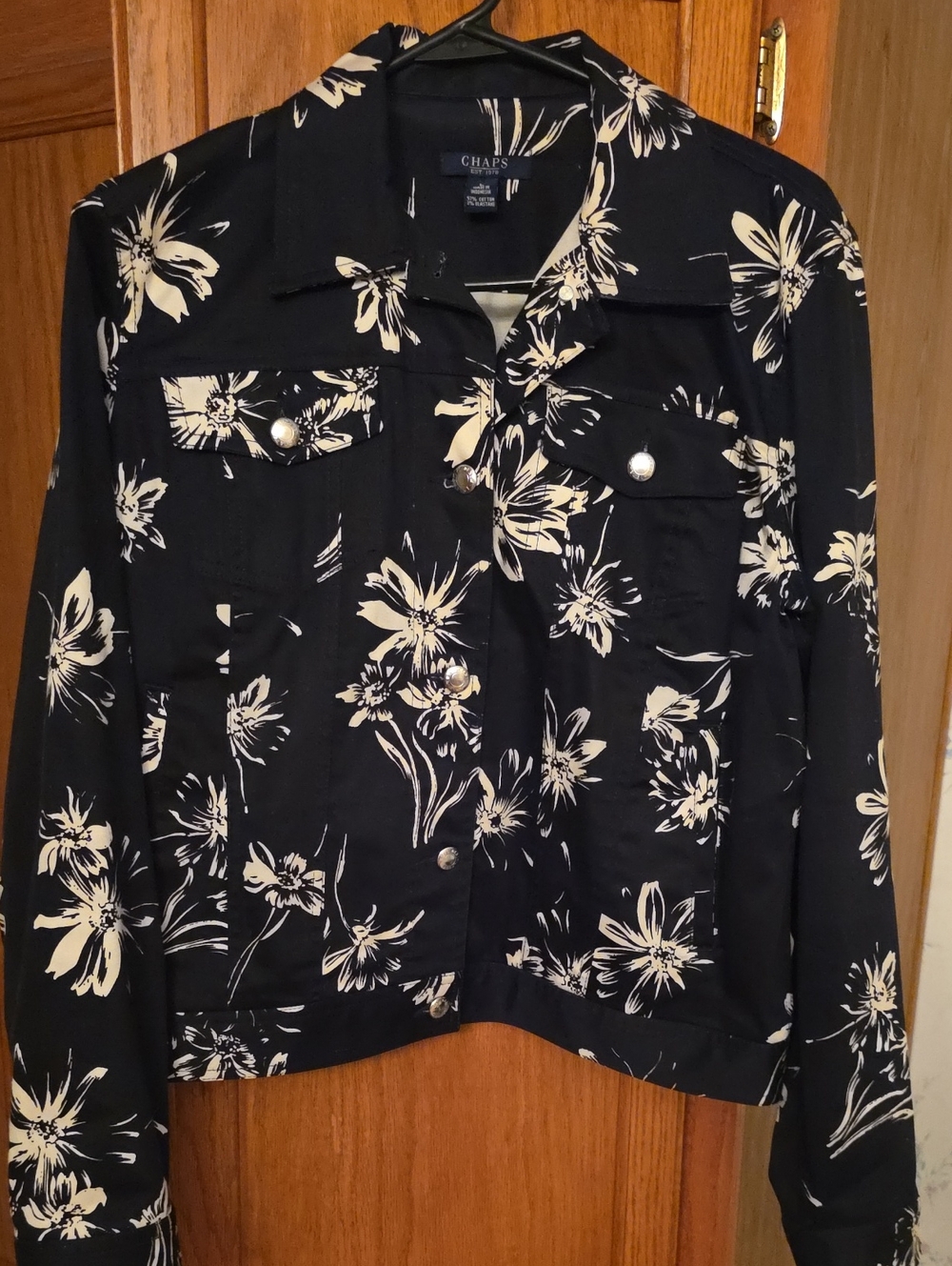 Chaps Black Jacket with Floral Print